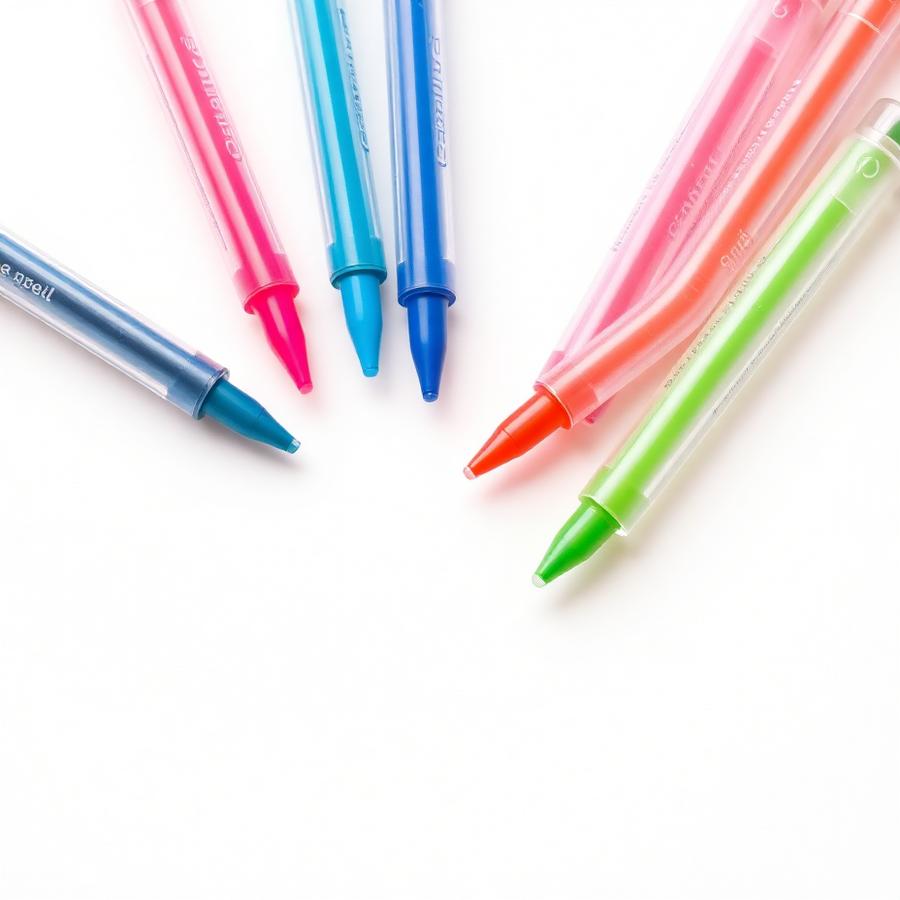 Set of colorful gel pens arranged on a white background
